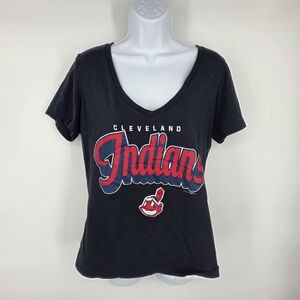 Vtg Cleveland Indians T Shirt Genuine Merchandise Women Size XL V Neck